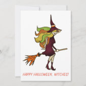 Niedliche Girly Happy Halloween Hexen Hexenkostüm Einladung (Vorderseite)