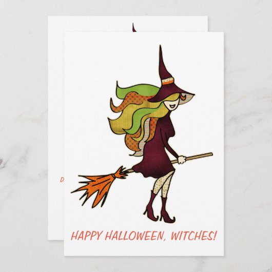 Niedliche Girly Happy Halloween Hexen Hexenkostüm Einladung (Vorne/Hinten)