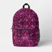 Niedliche Girly Hot Pink Glitzer Sequins Mit Monog Bedruckter Rucksack (Vorderseite)