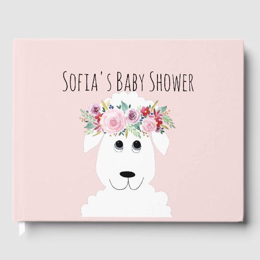 Niedliche Girly Lamb Watercolor Blume Kinderdusche Gästebuch (Vorderseite)