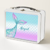 Niedliche Girly Lila Aquamarin Mermaid Schwanz Fis Metall Brotdose (Vorderseite)