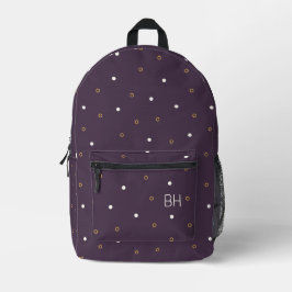 Niedliche, Girly Lila Polka Dots Monogram Initiale Bedruckter Rucksack
