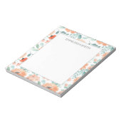 Niedliche Girly Peach Blume Grüne Blätter Notepad Notizblock (Rotiert)