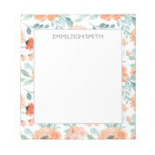 Niedliche Girly Peach Blume Grüne Blätter Notepad Notizblock (Vorderseite)