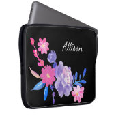 Niedliche Girly Pink Black Floral Monogram Blume L Laptopschutzhülle (Vorne Rechts)