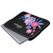 Niedliche Girly Pink Black Floral Monogram Blume L Laptopschutzhülle (Vorne Knopf)