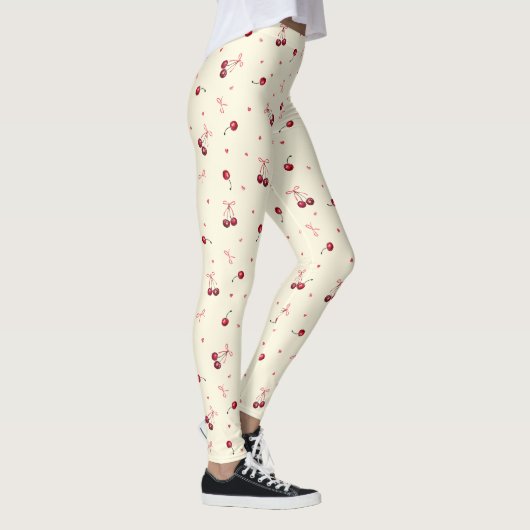 Niedliche Girly Pink Bows and Cherries on Creme Leggings (Rechts)