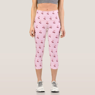 Niedliche Girly Pink Bows und Cherries Capri Leggings