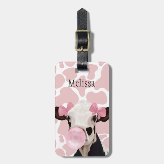 Niedliche Girly Pink Bubblegum Blash Kuh Gepäckanhänger (Vorderseite vertikal)