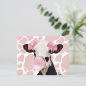 Niedliche Girly Pink Bubblegum Blash Kuh Postkarte (Stehend Vorderseite)