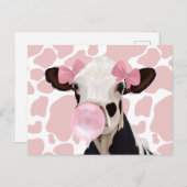 Niedliche Girly Pink Bubblegum Blash Kuh Postkarte (Vorne/Hinten)