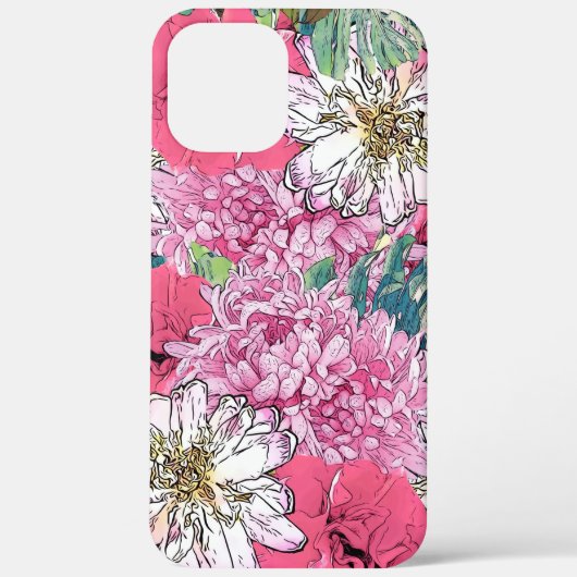Niedliche Girly Pink & Green Floral Illustration Case-Mate iPhone Hülle (Rückseite)