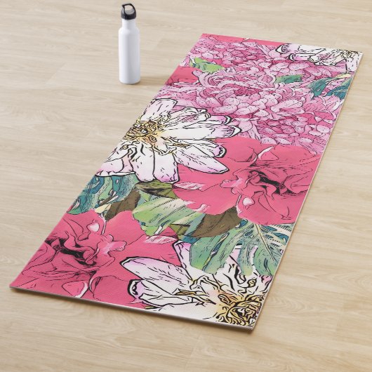 Niedliche Girly Pink & Green Floral Illustration Yogamatte (Beispiel)