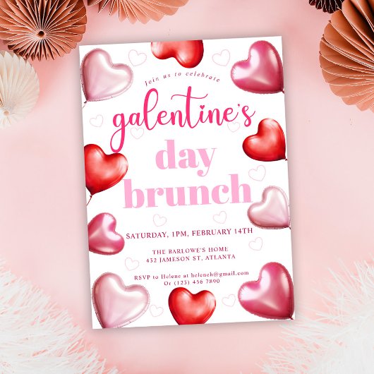 Niedliche Girly Pink Hearts Galentine's Day Brunch Einladung
