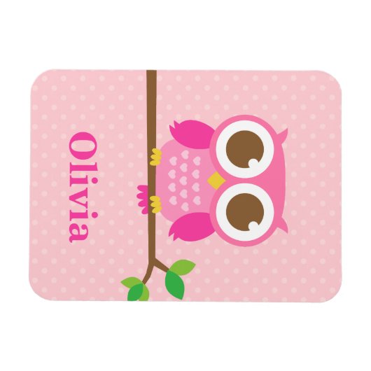 Niedliche Girly Pink Owl auf der Zweigstelle für M Magnet (Horizontal)