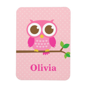 Niedliche Girly Pink Owl auf der Zweigstelle für M Magnet
