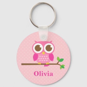 Niedliche Girly Pink Owl auf der Zweigstelle für M Schlüsselanhänger