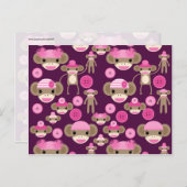 Niedliche Girly Pink Sock Affen Girls auf Lila Postkarte (Vorne/Hinten)