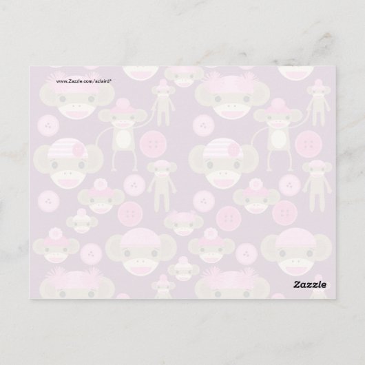 Niedliche Girly Pink Sock Affen Girls auf Lila Postkarte (Rückseite)