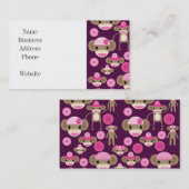 Niedliche Girly Pink Sock Affen Girls auf Lila Visitenkarte (Vorne/Hinten)