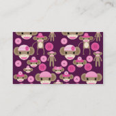 Niedliche Girly Pink Sock Affen Girls auf Lila Visitenkarte (Rückseite)
