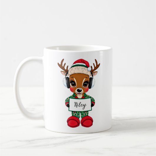 Niedliche Girly Reindeer Weihnachtsfeiertage Tasse (Links)