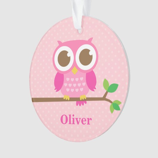 Niedliche Girly rosa Eule auf Ornament (Vorderseite)