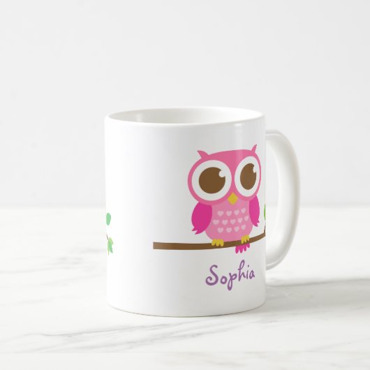Niedliche Girly rosa Eule für Mädchen Kaffeetasse (VorderseiteRechts)