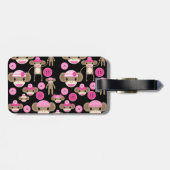 Niedliche Girly rosa Socke Monkeys Mädchen auf Gepäckanhänger (Rückseite horizontal)