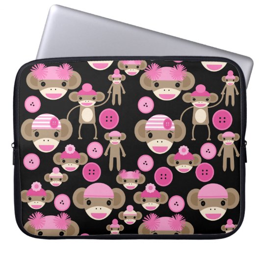 Niedliche Girly rosa Socke Monkeys Mädchen auf Laptopschutzhülle (Vorderseite)