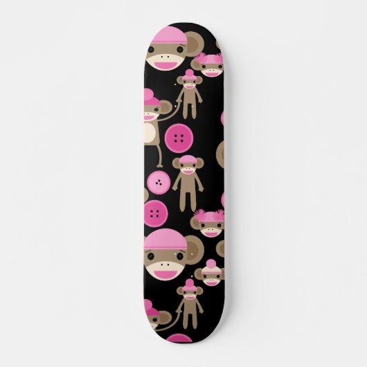 Niedliche Girly rosa Socke Monkeys Mädchen auf Skateboard (Vorne)