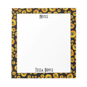 Niedliche Girly Rustic Gelbe Sonnenblume Mit Monog Notizblock