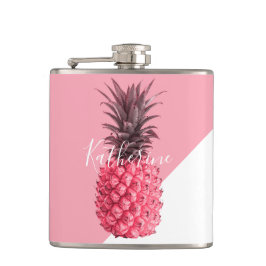 Niedliche girly tropische rosa und weiße Ananas Flachmann