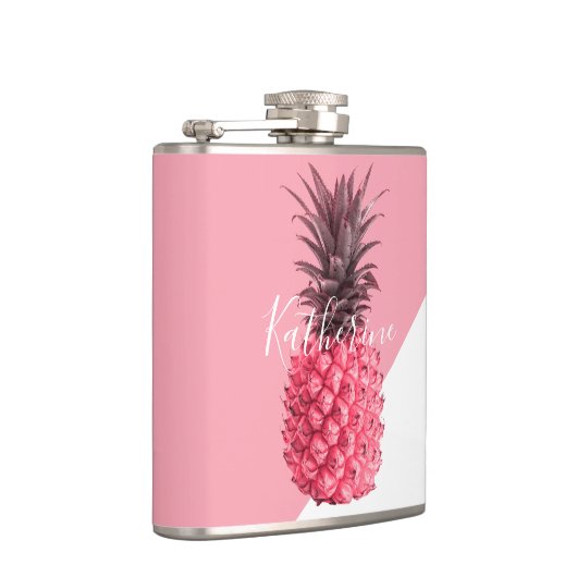 Niedliche girly tropische rosa und weiße Ananas Flachmann (Rechts)