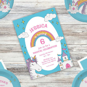 Niedliche Girly Unicorn Magical Birthday Party num Einladung
