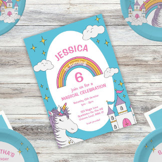 Niedliche Girly Unicorn Magical Birthday Party num Einladung
