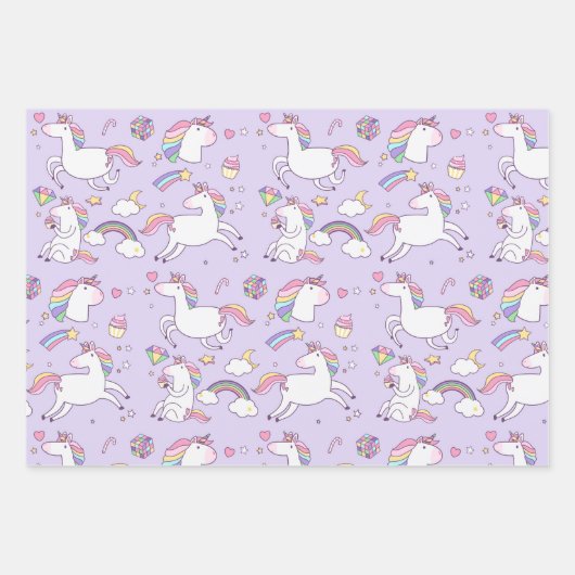 Niedliche Girly Unicorn Regenbogenstars Geschenkpapier Set (Vorderseite)