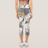 Niedliche Girly Yellow & GraublütenIllustration Capri Leggings (Rückseite)