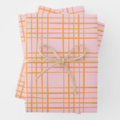 Niedliche Gitterlinien Muster Pastellrosa und Oran Geschenkpapier Set (Beispiel)
