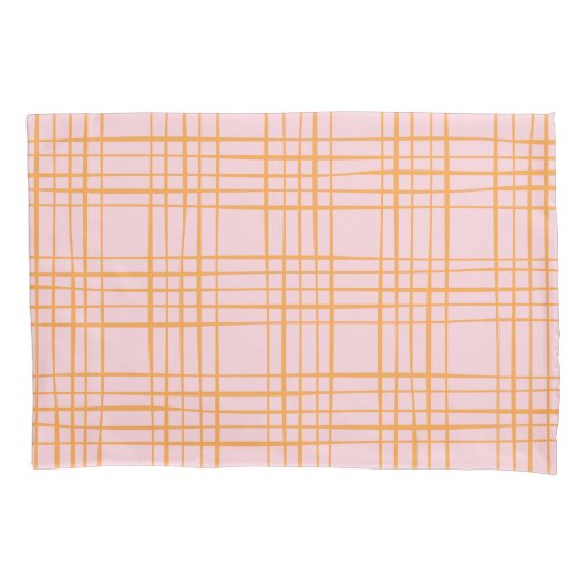 Niedliche Gitterlinien Muster Pastellrosa und Oran Kissenbezug (Vorderseite)