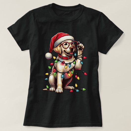 Niedliche Gläser Labrador Retriever Weihnachtsfeie T-Shirt (Design vorne)