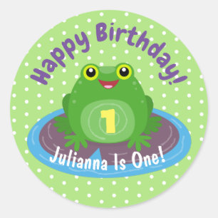 Niedliche Glatteis-Frosch-Cartoon-Abbildung Runder Aufkleber