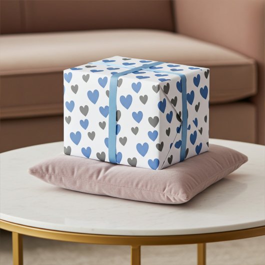 Niedliche Gliding Hearts - Blauer und Grauer Allta Geschenkpapier