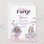 Niedliche Glitzer-Puppen und Herz-Girl-Party Einladung (Vorderseite)