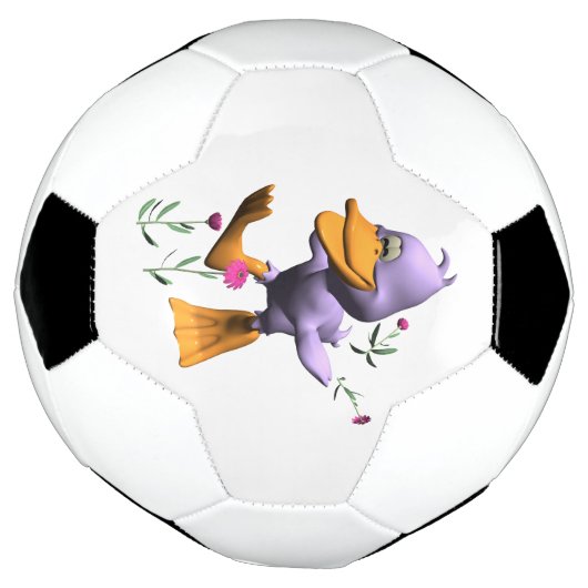 Niedliche glückliche Cartoon-Ente, die durch Blume Fußball (Gedreht)