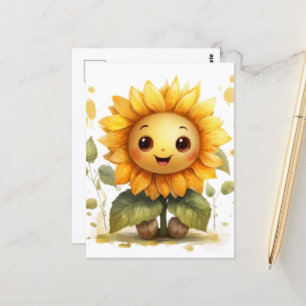 Niedliche & glückliche gelbe Sonnenblume Postkarte
