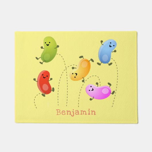 Niedliche glückliche Jellybohnen springende Cartoo Fußmatte (Vorderseite)