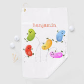 Niedliche glückliche Jellybohnen springende Cartoo Golfhandtuch (Insitu)