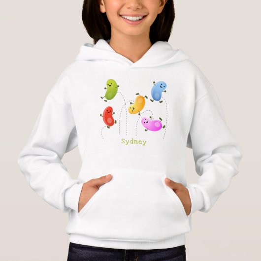 Niedliche glückliche Jellybohnen springende Cartoo Hoodie (Vorderseite)