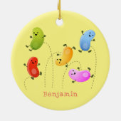 Niedliche glückliche Jellybohnen springende Cartoo Keramik Ornament (Hinten)